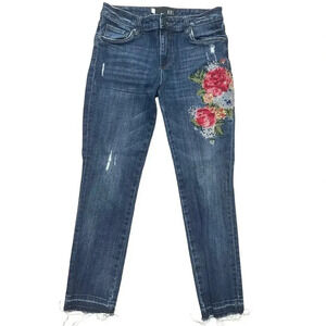 Kut From The Kloth Reese Ankle Straight Leg Rose Embroidered Jeans